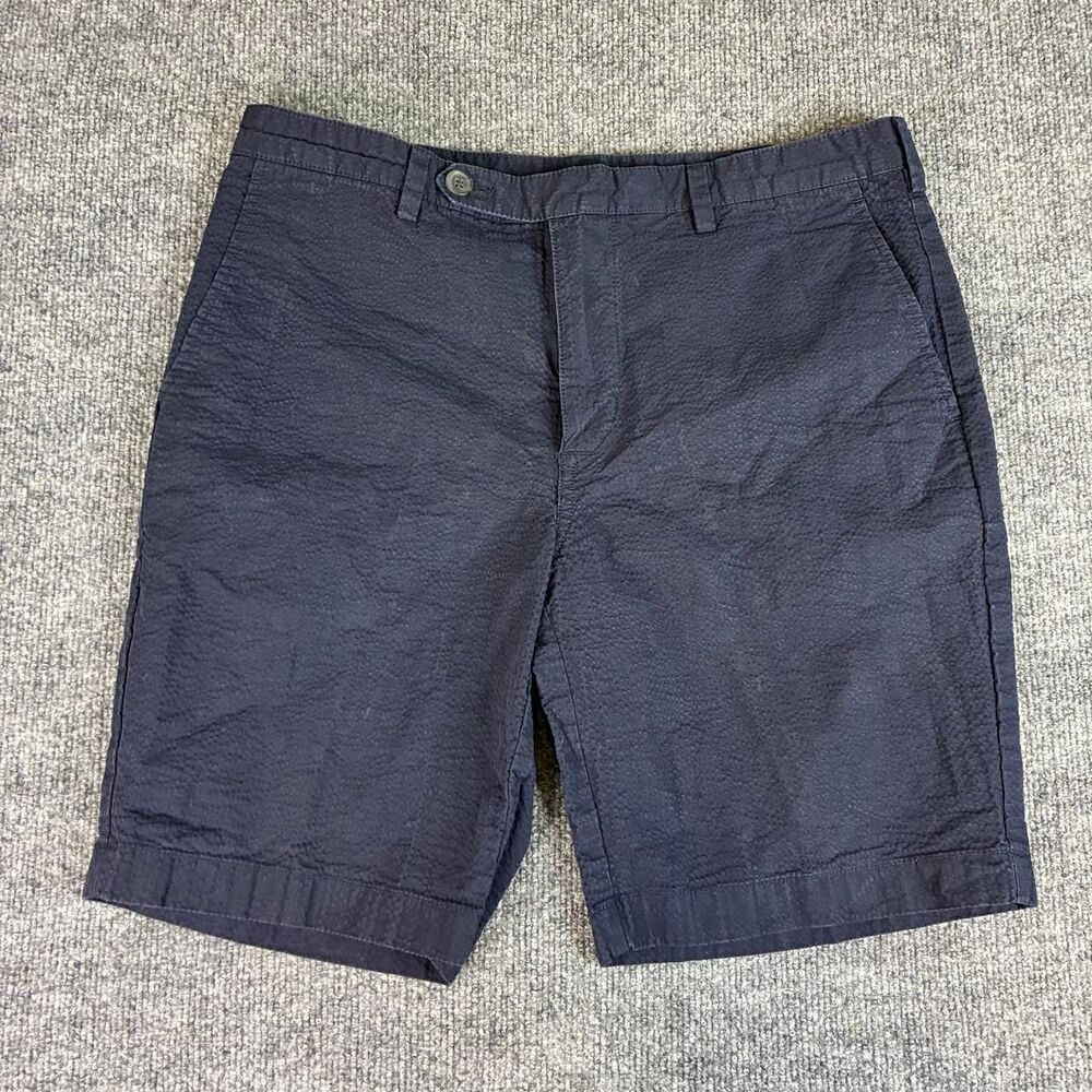 Brooks Brothers Red Fleece Men’s Navy Seersucker Shorts Size 35 Chino Flat Front